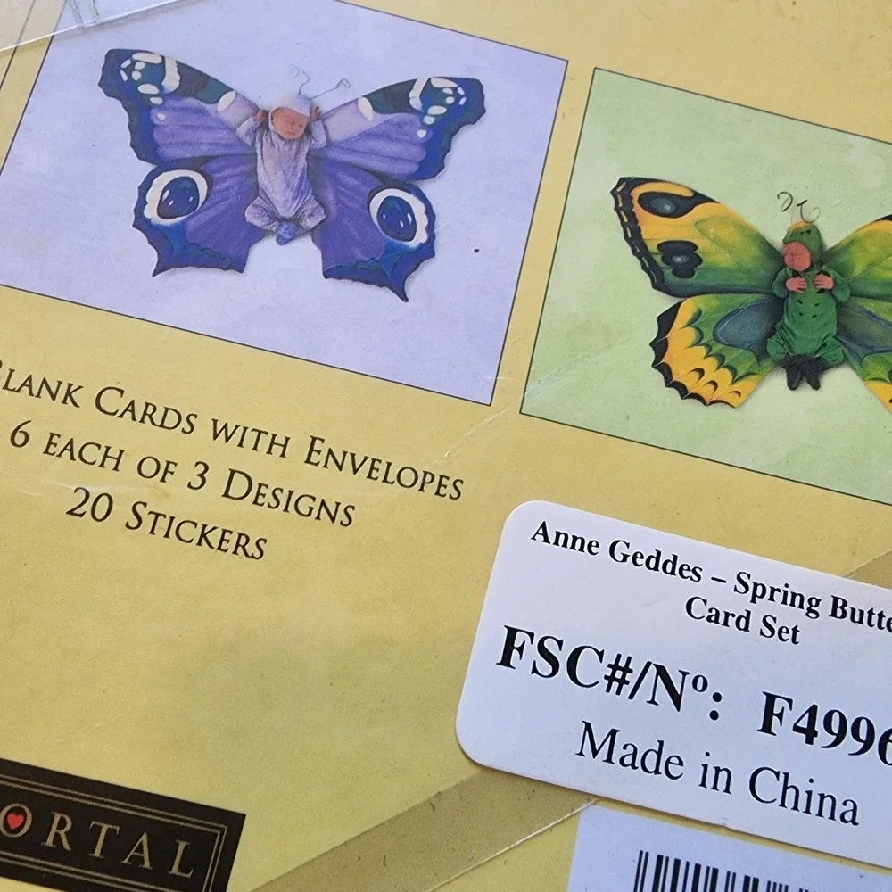 Anne Geddes Blank‎ Cards Spring Butterfly 18 Card Set Stickers Envelopes Sealed